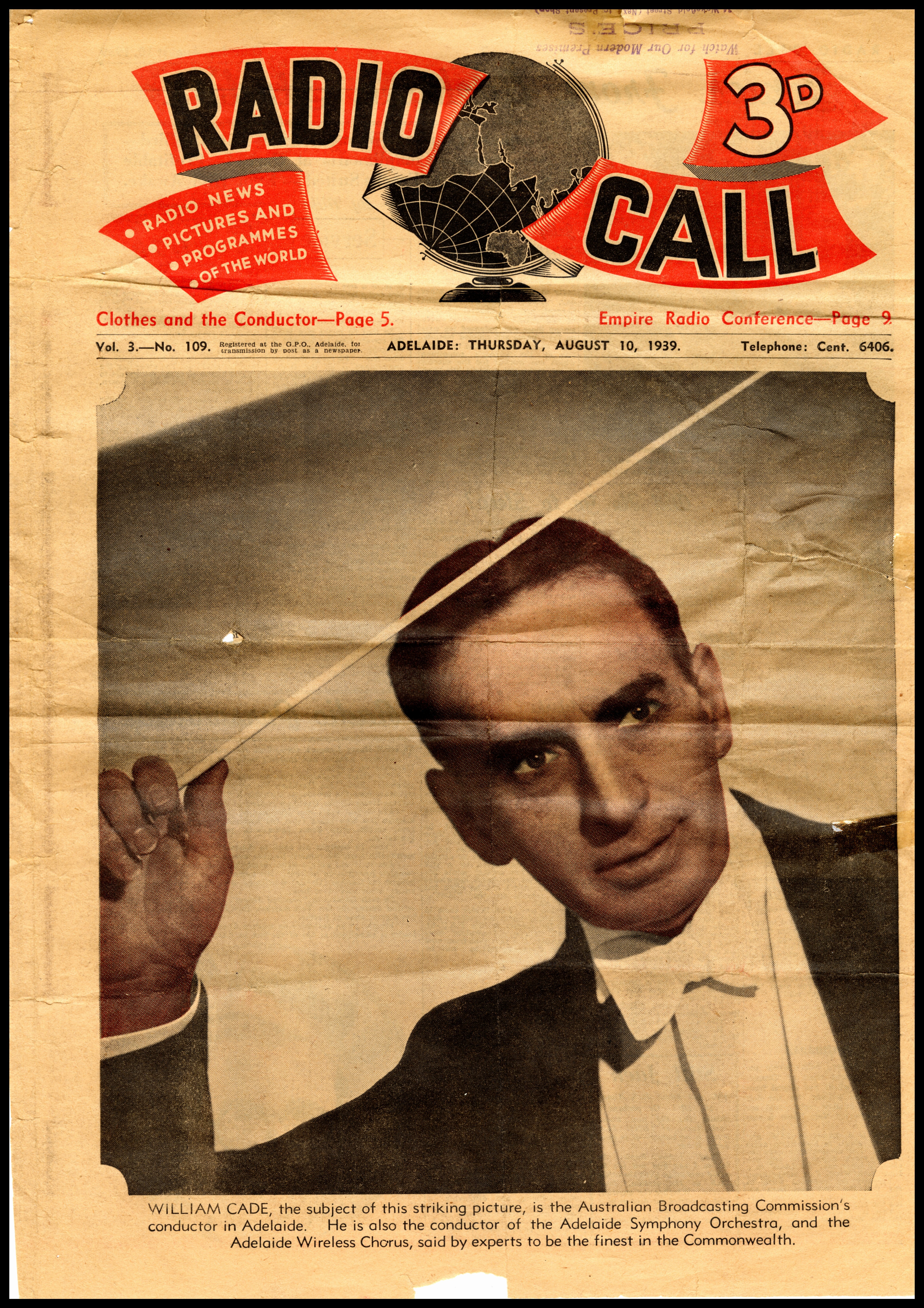 William Cade Radio Call 3D front page, 1939 • Adelaide Festival Centre